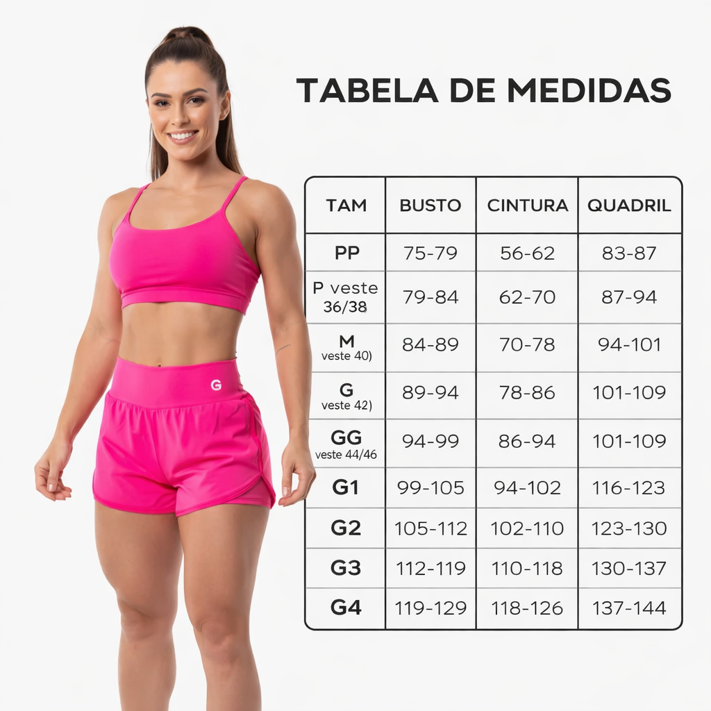 Tabela de Medidas - Kit Conjunto Short + Top